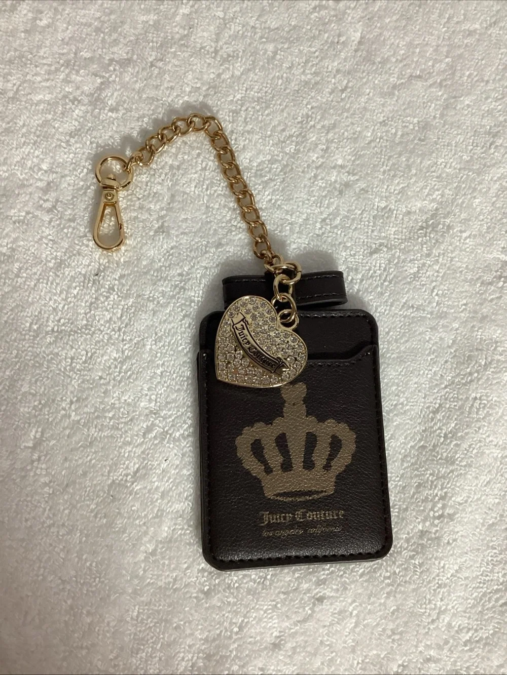 Juicy Couture Y2K Black Card Keychain w/ Bling Bedazzled Heart Crown Bag Charm